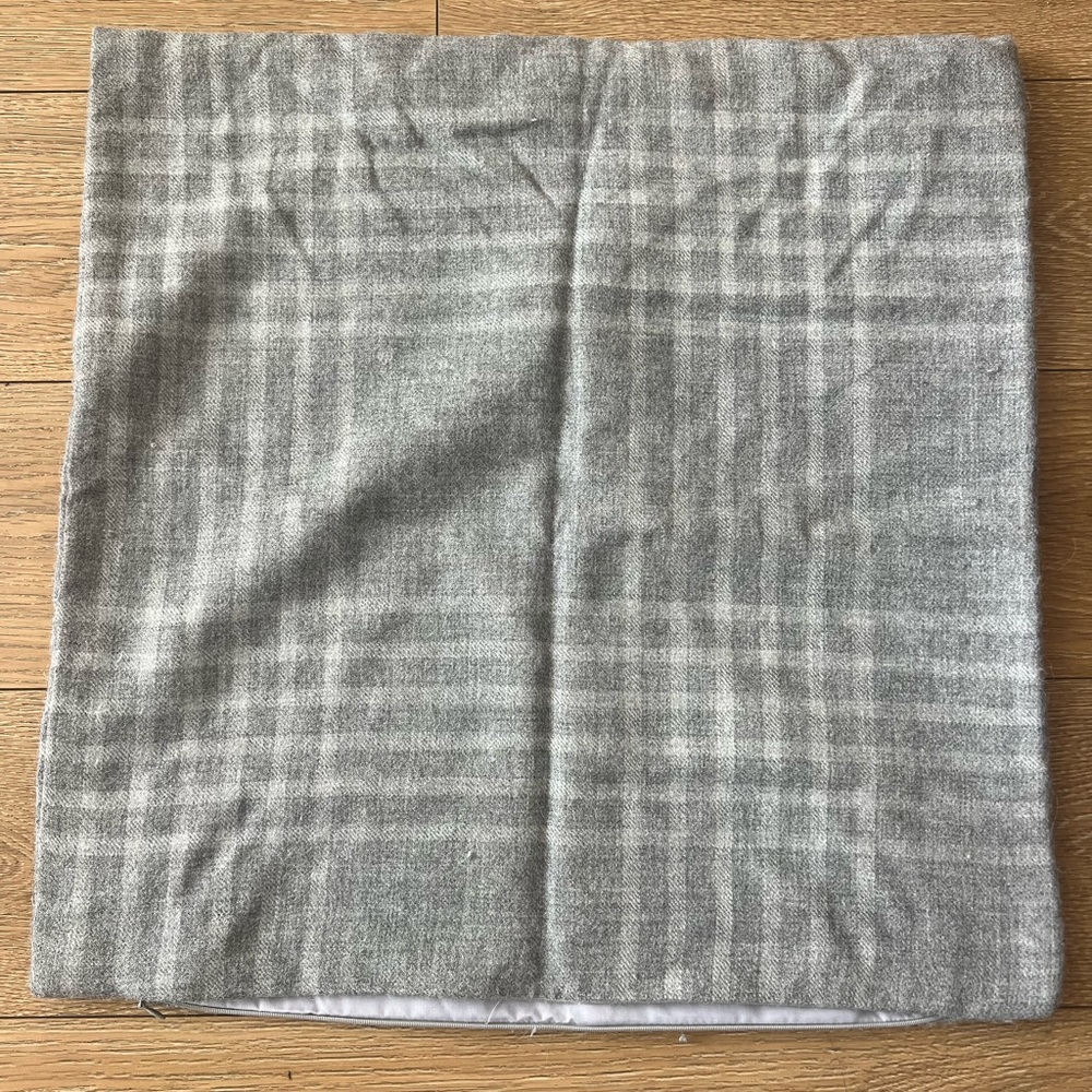 Serena & Lily pillow covers. Grey and ivory/white plaid. 23” square